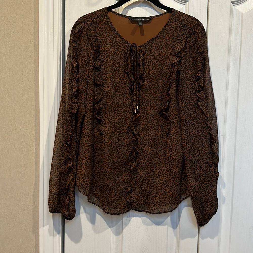 White House Black Market Animal Print Ruffle Blouse